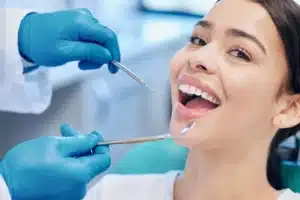 Smiling woman during a dental exam