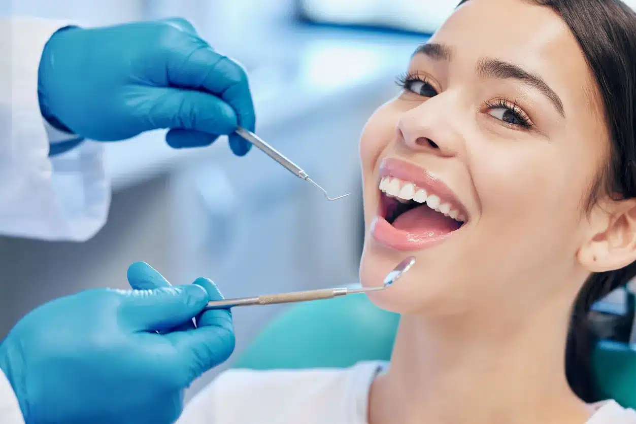 Smiling woman during a dental exam